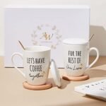 Aw Bridal Ceramic Engagement Gifts For Couples Newly Engaged Unique Coffee Mugs Set Of 2, 12 Oz| Bachelorette Bridal Shower Gift For Bride, Anniversary Wedding Gifts For Couple Housewarming Gift Ideas