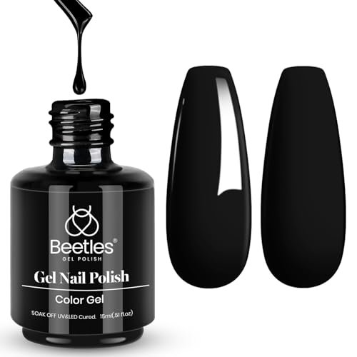 Beetles Black Gel Nail Polish, 1 Pcs 15Ml Audrey Winter Color Soak Off Gel Polish Nail Art Manicure Salon Diy Nail Uv Lamp Gel Nail Design Decoration at Home Gift for Women Gel Nail Polish