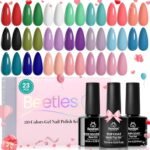 Beetles Gel Nail Polish Set, 23Pcs Gel Polish Kit, 20 Colors Pink Green Blue Uv Gel Polish With Base Top Coat, All Season Manicure Tools for Beginners Nail Art Home Valentine'S Day Gift for Women