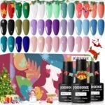 Jodsone 23 Pcs Gel Nail Polish Set With Base Glossy And Matte Top Coat Multicolored Gel Nail Long Lasting Suitable for All Seasons