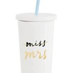 Kate Spade New York Bridal Insulated Tumbler With Reusable Straw, 20 Ounces, Miss to Mrs. (White)