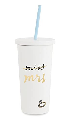 Kate Spade New York Bridal Insulated Tumbler With Reusable Straw, 20 Ounces, Miss to Mrs. (White)