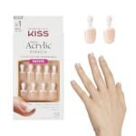 Kiss Salon Acrylic, Press-On Nails, Nail Glue Included, 'Crush Hour', French, Petite Size, Squoval Shape, Includes 28 Nails, 2G Glue, 1 Manicure Stick, 1 Mini File