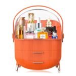 Massy Egg Shape(Oval) Makeup Storage Box, Countertop Portable Vanity Cosmetics Organizer Preppy