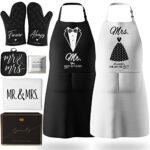 Mr And Mrs Aprons for Couples Gifts - Anniversary, Bridal Shower, Wedding, Engagement Gifts for Couples, Christmas Gifts for Couple, His And Her Gifts, 8 Pack Kitchen Cooking Apron Gift Set