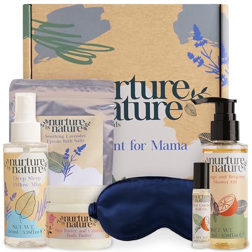 Nurture by Nature Moment for Mama Spa Gift Set – 6-Piece Relaxation Kit for Moms, Includes Lavender Pillow Mist, Body Butter, Shower Oil, Essential Oil Roll-On – Perfect Christmas Gift for New Moms