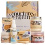 Nurture by Nature Relax & Calm Spa Kit, Spa Gift Baskets | For Women, Complete Bath Sets for Women Gift, Lavender Pillow Mist, Bath Salts, Soap, Bath Bomb, Candle, Body Scrub