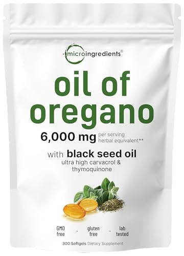 Oil of Oregano Softgels 6000Mg Per Serving, 300 Count | 2 in 1 Formulated With Black Seed Oil 200Mg, 4X Strength Carvacrol & Thymoquinone | Plant Based, Non-Gmo & Immune Support