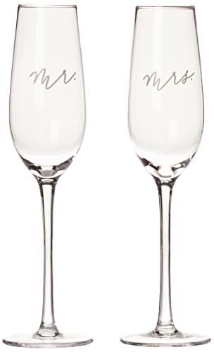 Pearhead Mr. & Mrs. Champagne Flute Set - Elegant His And Hers Wedding Toasting Glasses for Unforgettable Celebrations, Bridal Shower And Registry Idea, Tall Wine Glasses for Bride And Groom