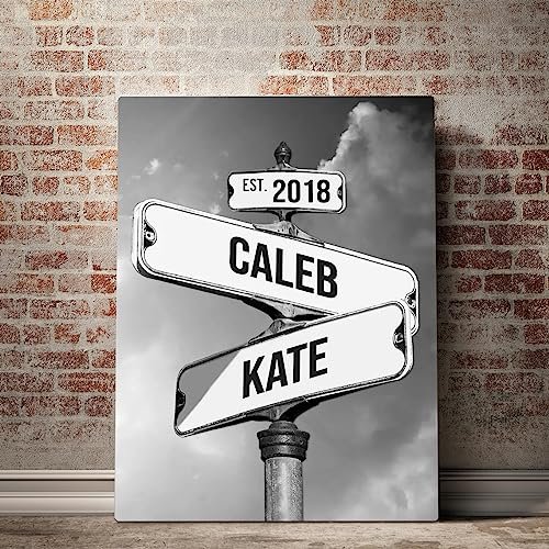 Personalized Crossroads Street Sign For Couples, Best Gift For Сouple, Custom Name And Date Vintage Street Sign Canvas Print, Christmas Gifts for Her/Him, Valentines Day Gift for Girlfriend/Boyfriend
