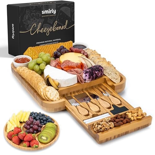 Smirly Charcuterie Boards Gift Set: Charcuterie Board Set, Bamboo Cheese Board Set - House Warming Gifts New Home, Wedding Gifts for Couple, Bridal Shower Gift