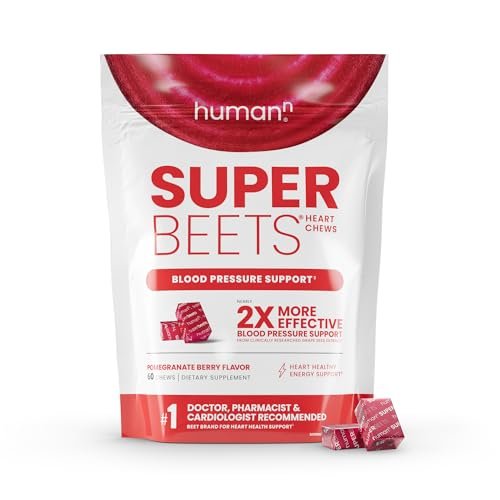 Superbeets Heart Chews, Nitric Oxide And Blood Pressure Support, Grape Seed Extract & Non-Gmo Beet Root Powder Energy, Pomegranate Berry Flavor, 60 Count