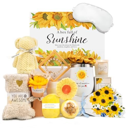 The Love Crate Co 15Pc Sunflower Gift, Spa Set | for Women, Get Well Soon Basket, You Are My Sunshine Care Package