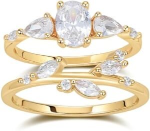 Modern Wedding Ring Stack | Three Stone CZ Engagement Ring Modern Wedding Ring Stack | Three Stone CZ Engagement Ring |...