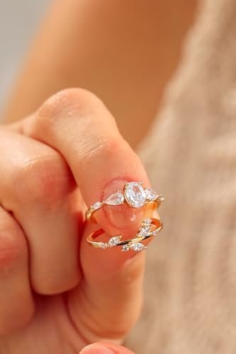 Modern Wedding Ring Stack | Three Stone CZ Engagement Ring |...