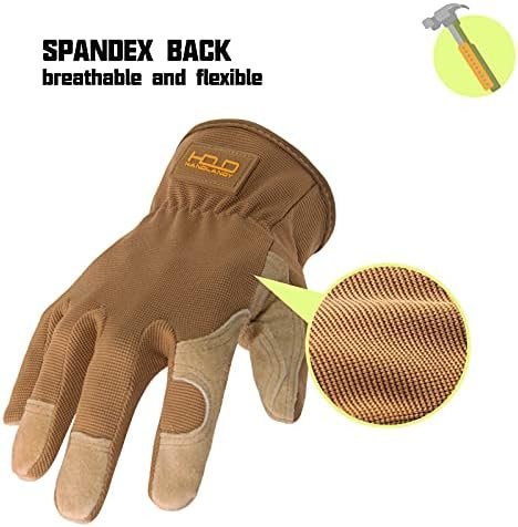 HANDLANDY Men Leather Gardening Gloves, Utility Work Gloves ...