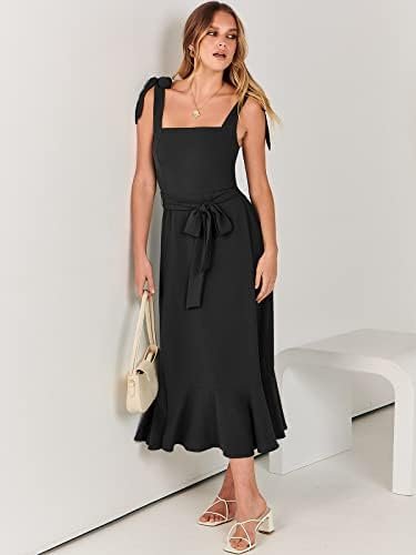 ANRABESS Women's Square Neck Ruffle Split Midi Elegant Forma...