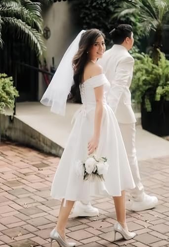 Off Shoulder Organza Wedding Dresses for Bride Midi Prom Par...