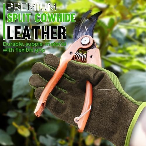 HANDLANDY Men Leather Gardening Gloves, Utility Work Gloves ...