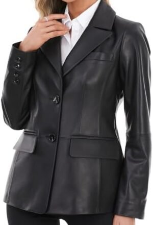 Women's Lambskin Leather Blazer,Fitted Leather Jacket,Button... Women's Lambskin Leather Blazer,Fitted Leather Jacket,Button...