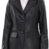 Women's Lambskin Leather Blazer,Fitted Leather Jacket,Button...