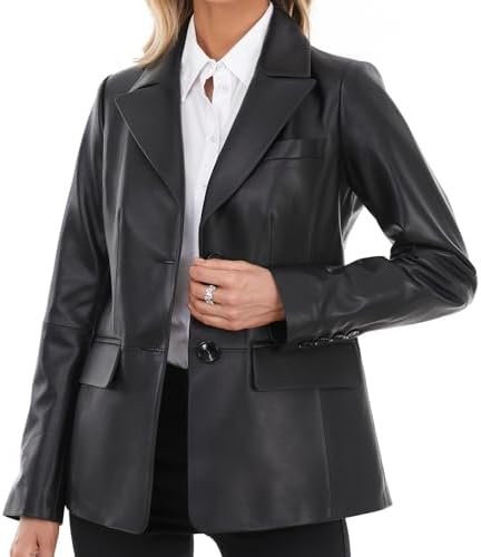 Women's Lambskin Leather Blazer,Fitted Leather Jacket,Button...