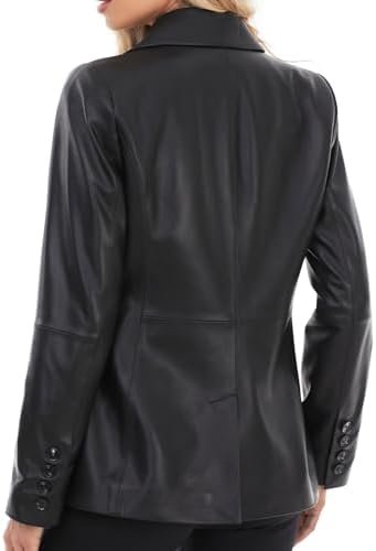 Women's Lambskin Leather Blazer,Fitted Leather Jacket,Button...