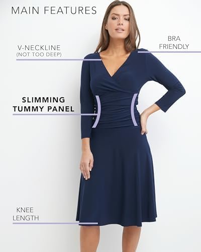 Rekucci Women's Slimming 3/4 Sleeve Fit-and-Flare Crossover ...