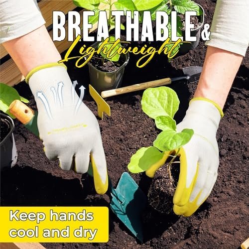 HANDLANDY Womens Gardening Gloves, 3 Pairs Breathable Nitril...