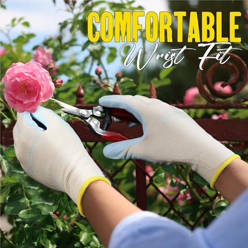 HANDLANDY Womens Gardening Gloves, 3 Pairs Breathable Nitril...