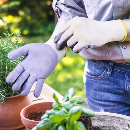 HANDLANDY Womens Gardening Gloves, 3 Pairs Breathable Nitril...