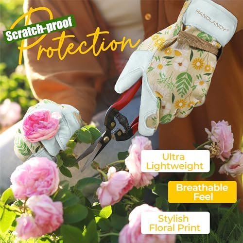 HANDLANDY Gardening Gloves for Women, Breathable Ladies Leat...