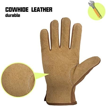HANDLANDY Men Leather Gardening Gloves, Utility Work Gloves ...