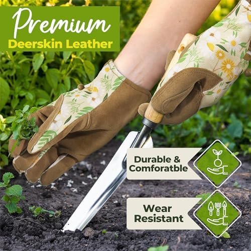 HANDLANDY Gardening Gloves for Women, Breathable Ladies Leat...