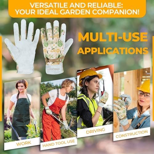 HANDLANDY Gardening Gloves for Women, Breathable Ladies Leat...