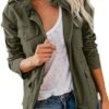 Pepochic Womens Military Jacket Zip Up Snap Buttons Lightwei...
