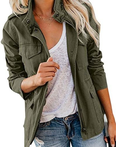 Pepochic Womens Military Jacket Zip Up Snap Buttons Lightwei...