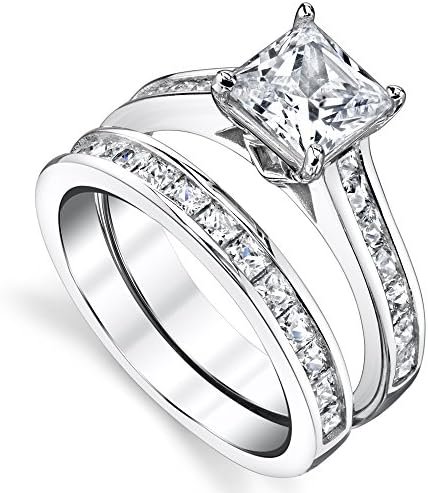 4.3 Carats Sterling Silver Cubic Zirconia Bridal Set Engagem...