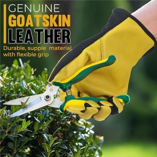 HANDLANDY Men Leather Gardening Gloves, Utility Work Gloves ...