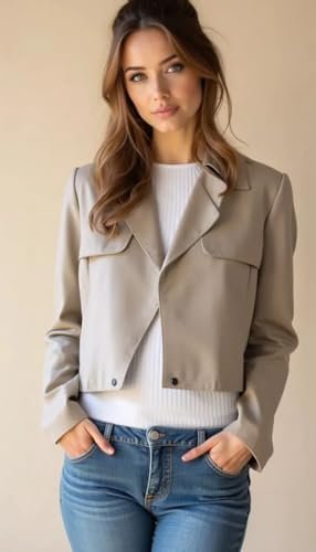 Cropped Leather Jacket Women | Genuine Leather Coat Snap But...