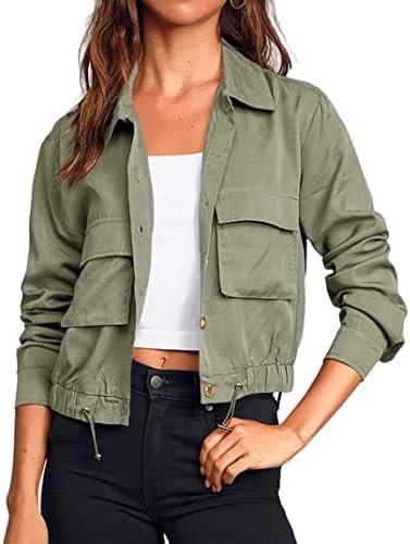Onedreamer Women's Military Safari Cropped Jackets Button Do...