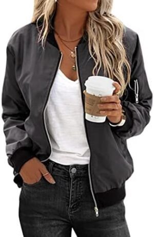 Zeagoo Women's Bomber Jacket Casual Coat Zip Up Outerwear Wi... Zeagoo Women's Bomber Jacket Casual Coat Zip Up Outerwear Wi...