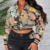 KANSOON Varsity Jacket Women Bomber Textured Floral Cropped ...