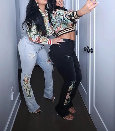 KANSOON Varsity Jacket Women Bomber Textured Floral Cropped ...