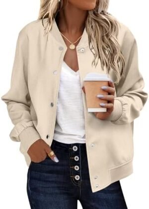 Zeagoo Bomber Jacket Women Varsity Casual Striped Button Dow... Zeagoo Bomber Jacket Women Varsity Casual Striped Button Dow...