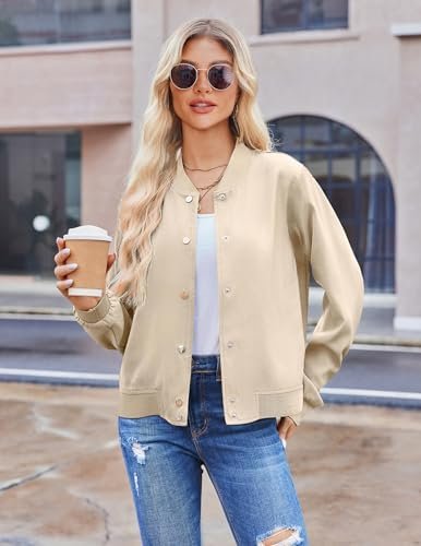 Zeagoo Bomber Jacket Women Varsity Casual Striped Button Dow...