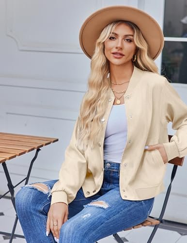 Zeagoo Bomber Jacket Women Varsity Casual Striped Button Dow...