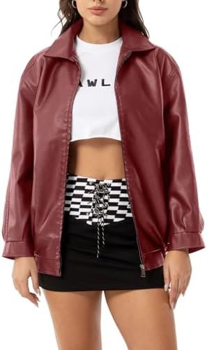 Womens Oversized Faux Leather Jackets Fashion Zip Up Motorcy... Womens Oversized Faux Leather Jackets Fashion Zip Up Motorcy...