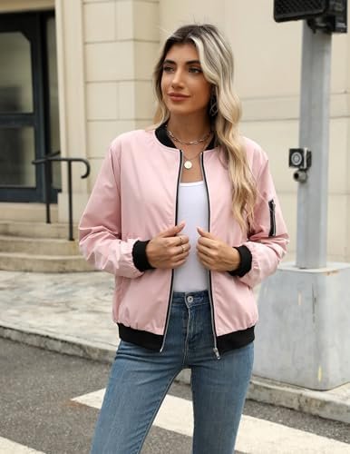 Zeagoo Women's Bomber Jacket Casual Coat Zip Up Outerwear Wi...