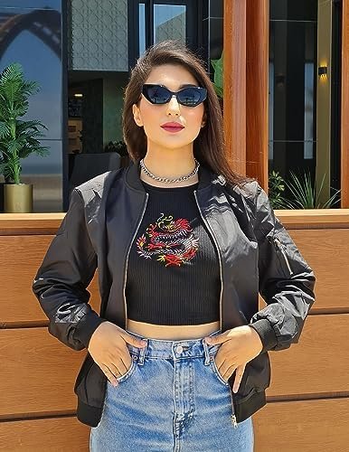 Zeagoo Women's Bomber Jacket Casual Coat Zip Up Outerwear Wi...